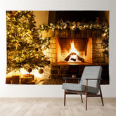 Aperturee - Fireplace Xtmas Tree Warm Yellow Lights Backdrop